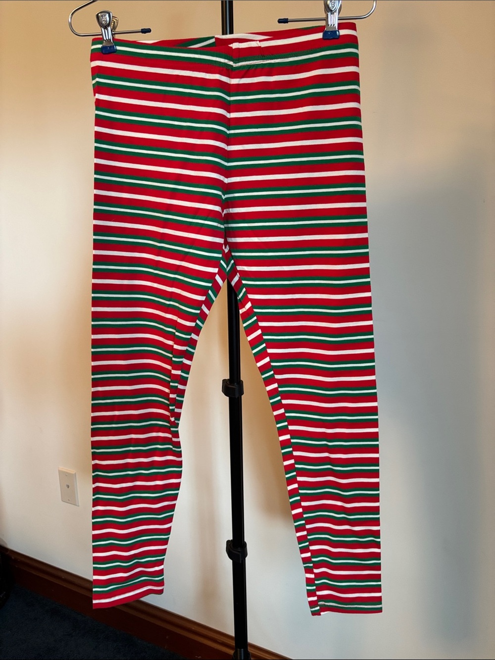 Holiday Time Red, Green & White Striped Kids Leggings